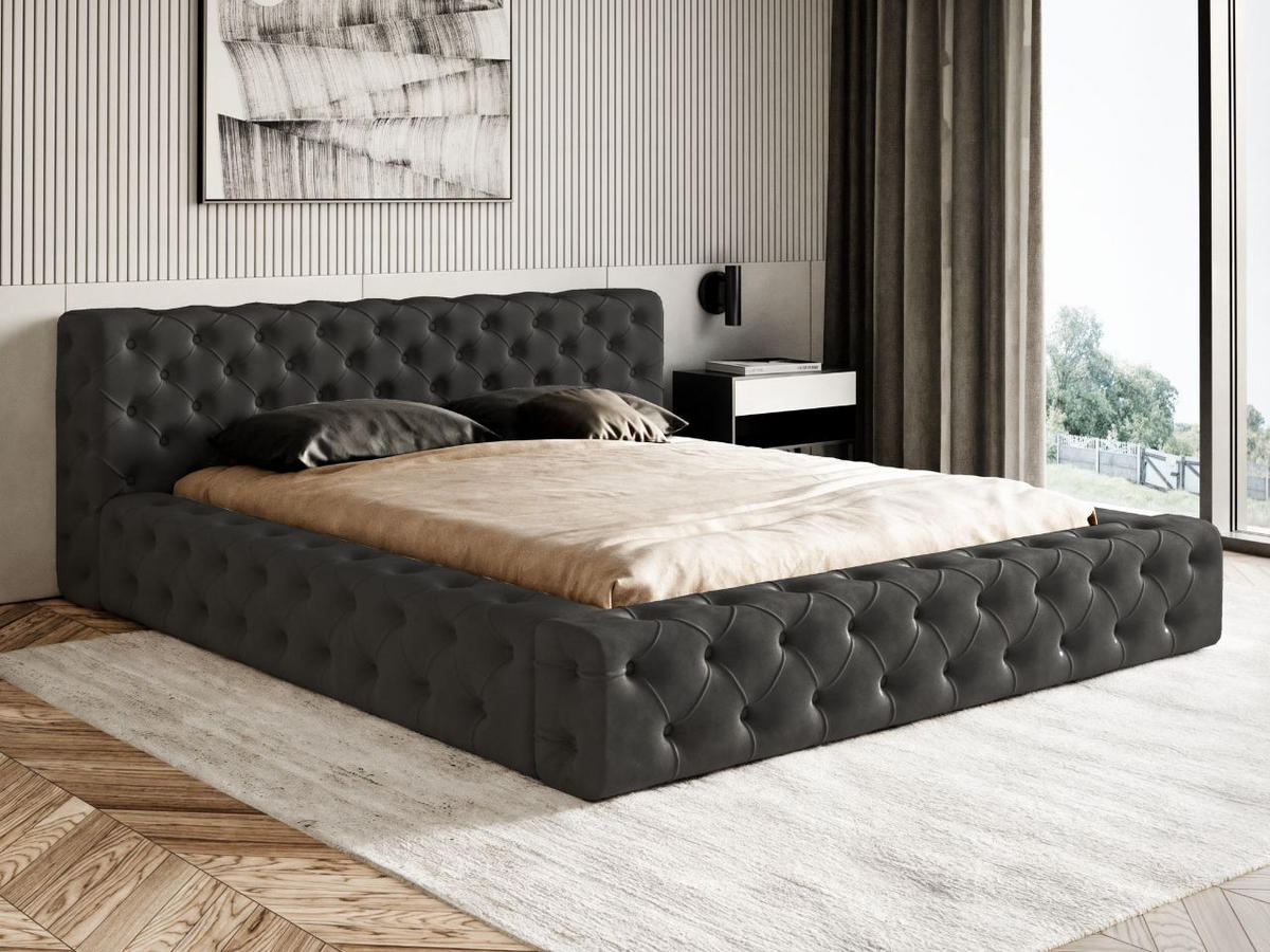 POLSTERBETT Palini 180x200 Schwarz - Schwarz, Textil (180/200cm) - Graingold