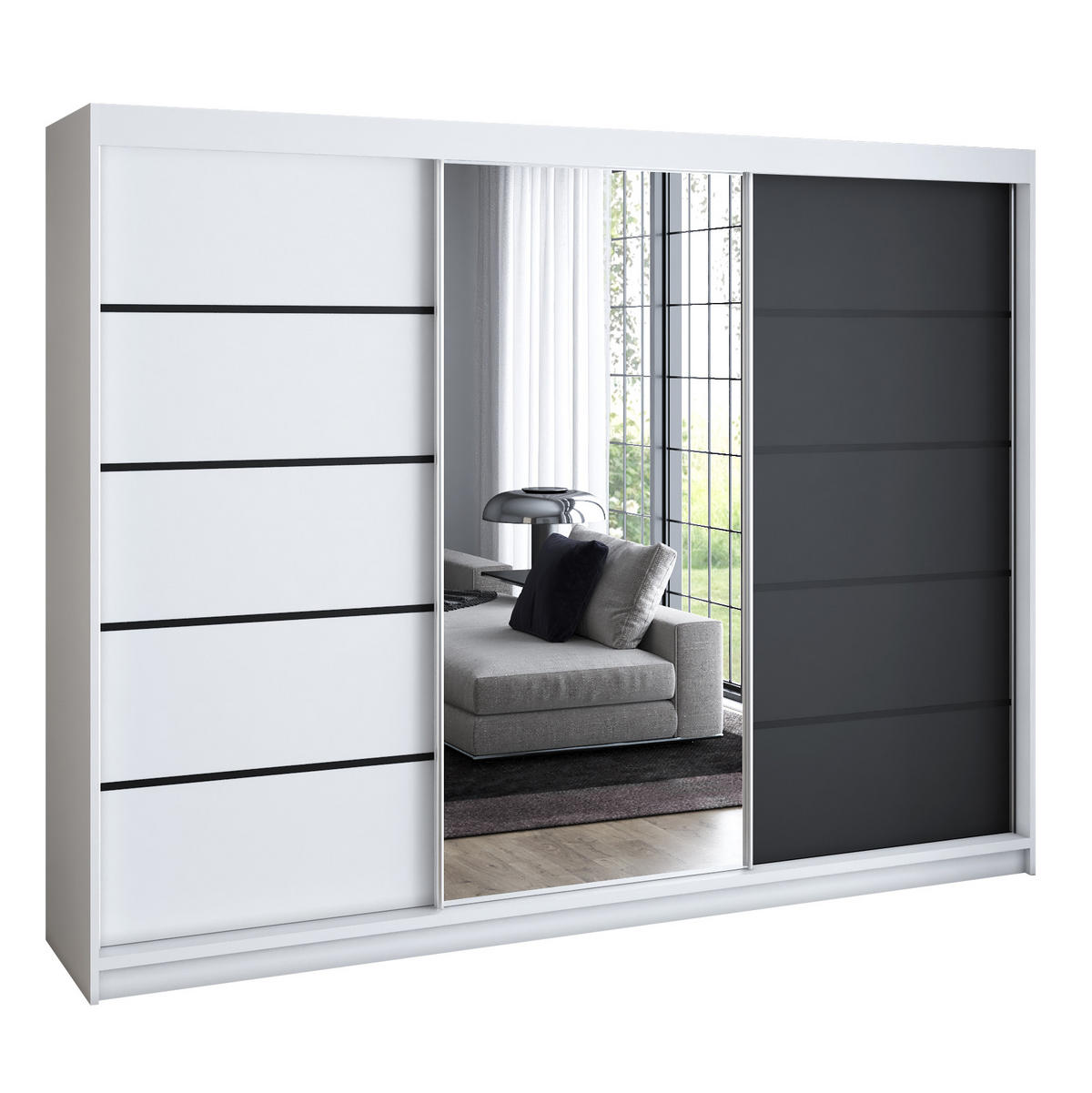 SCHWEBETÜRENSCHRANK 200 cm VILANO 2 Farbe: Weiß, Weiß, Schwarz - Schwarz/Weiß, Holzwerkstoff (200/215/59.5cm) - A&J MöbelLand