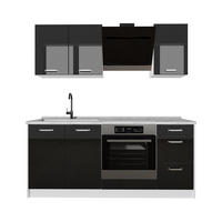 SINGLEKÜCHE R-Line, Schwarz Hochglanz/Weiß, 180 cm ohne Arbeitsplatte - Schwarz Hochglanz/Weiß, Holzwerkstoff (180/206.8/46cm) - Vicco