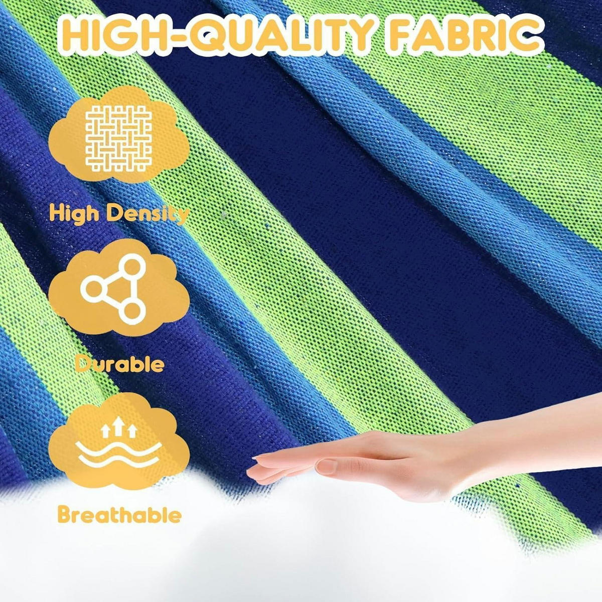 HÄNGEMATTE Baumwolle Blau/Grün gestreift mit Gurten und Tasche - Multicolor, Textil (150/2.5/210cm)
