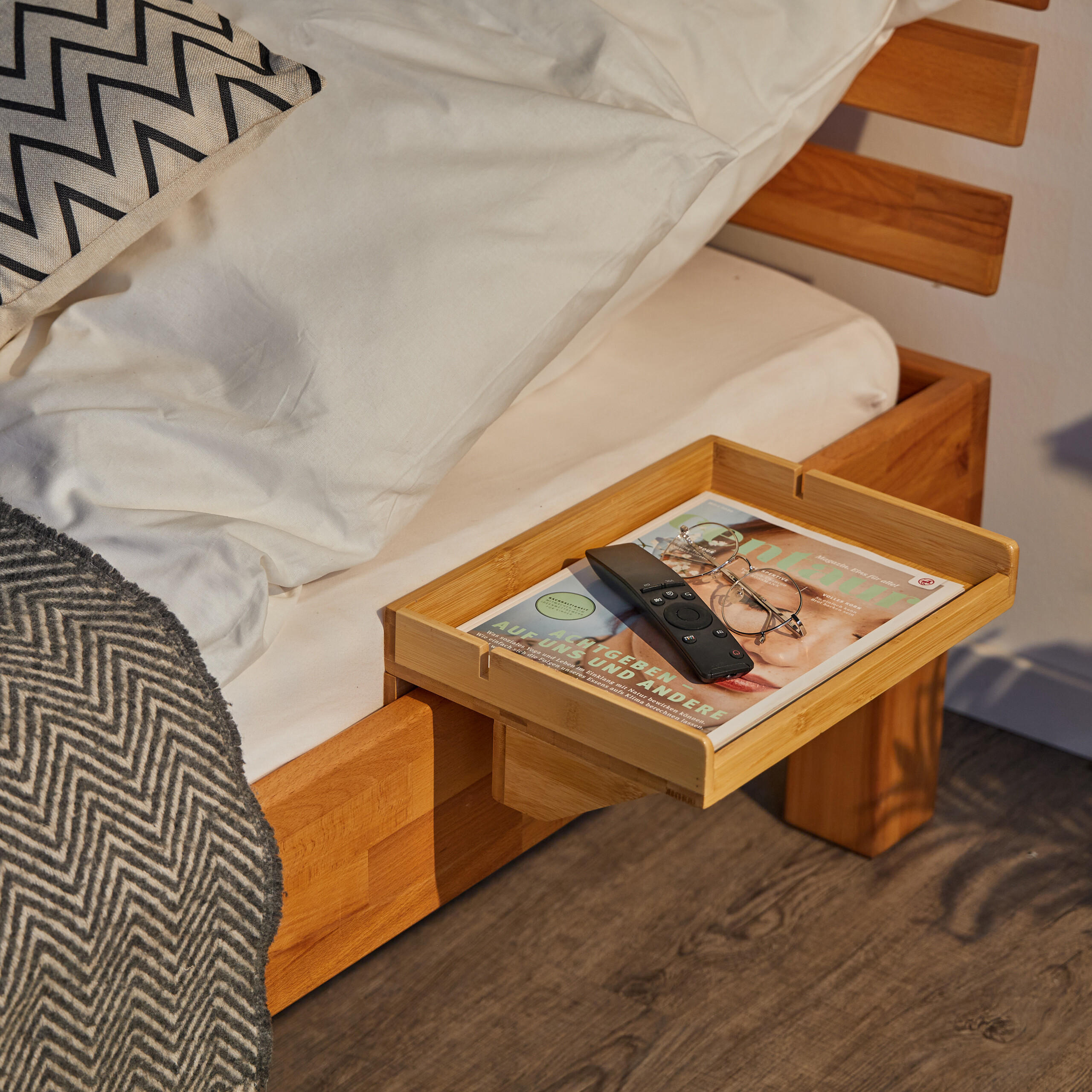 BETTABLAGE - Hellbraun, Holz/Metall (33/10/24cm) - Relaxdays