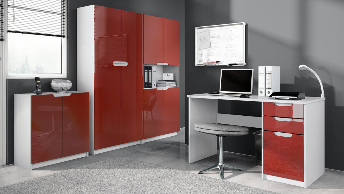 BÜROMÖBELSET Logan Fronten in Bordeaux Hochglanz - Bordeaux, Holzwerkstoff (246/185/60cm) - Vladon