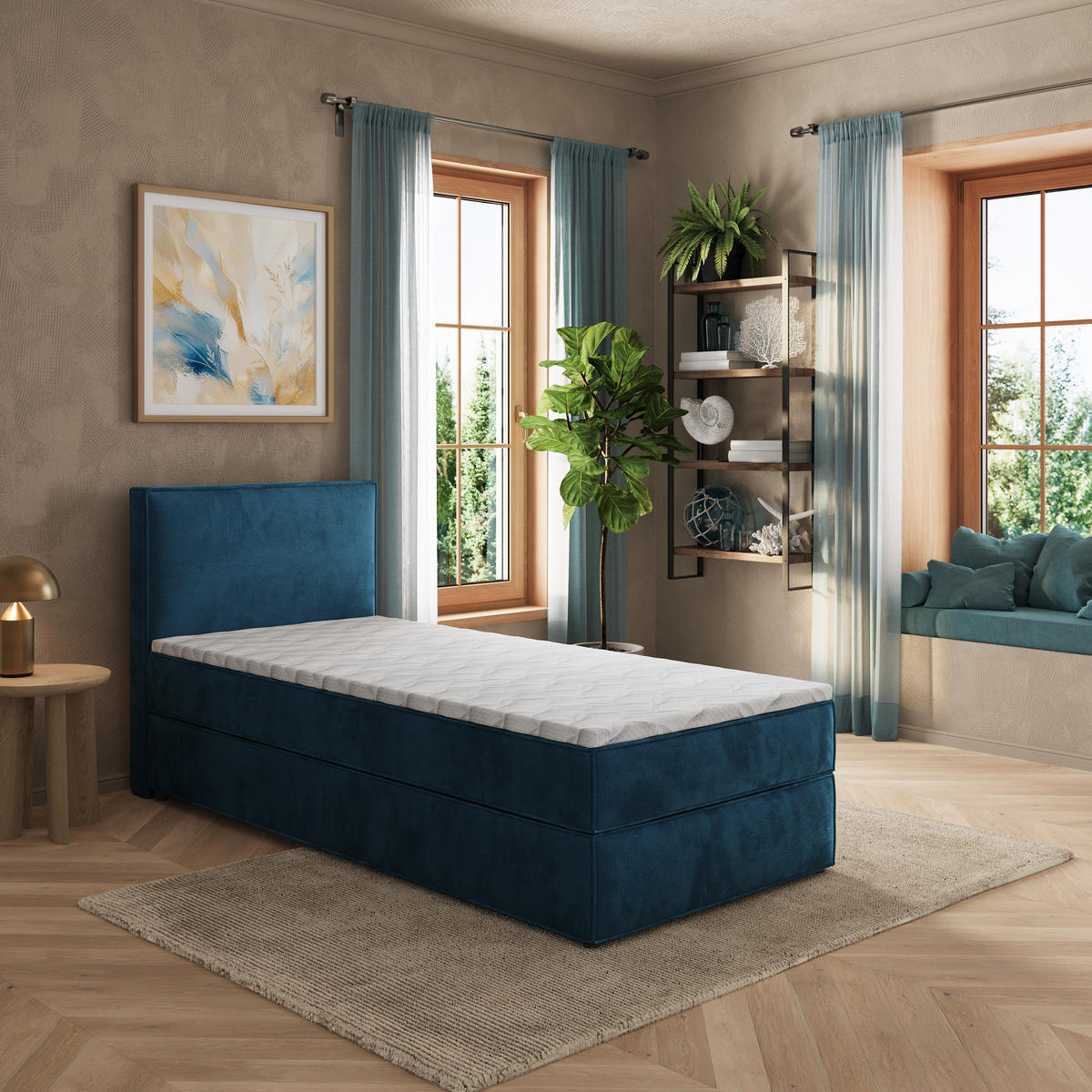 BOXBETT PELLIO 90x200 cm mit Matratze und Topper - Blau - Blau, Holz (90/200cm) - MASSENO