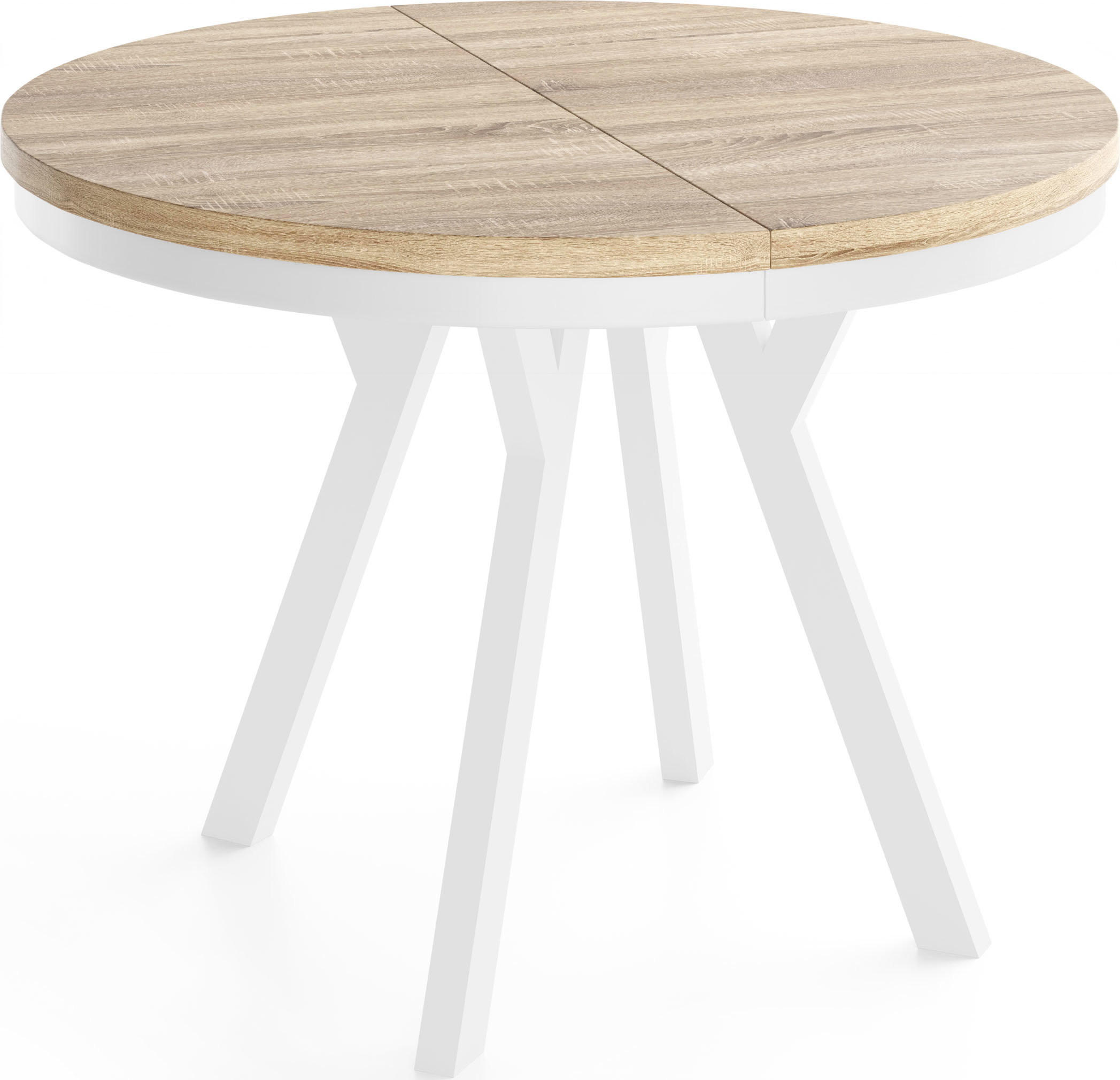 ESSTISCH Vero Neo Weiß rund ausziehbar verlängerbar, Eiche Sonoma Hellbraun 100-300/100/77 cm - Braun/Weiß, Holz/Holzwerkstoff (100/300/77cm) - WFL GROUP