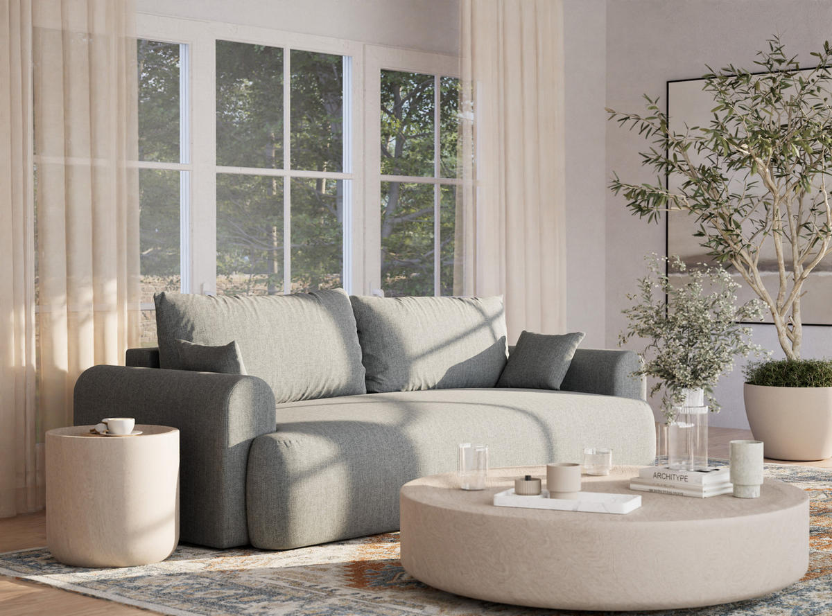 SOFA MIT SCHLAFFUNKTION Toluca Blau grau Webstoff - Blaugrau/Schwarz, Holz/Holzwerkstoff (247/69/104cm) - Maison de Reve