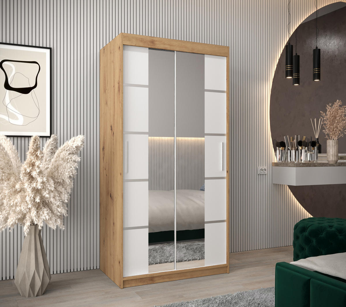 SCHWEBETÜRENSCHRANK 200/100/62 2-türig - Silberfarben/Weiß, Holz/Kunststoff (100/200/62cm) - Abiks Möbel