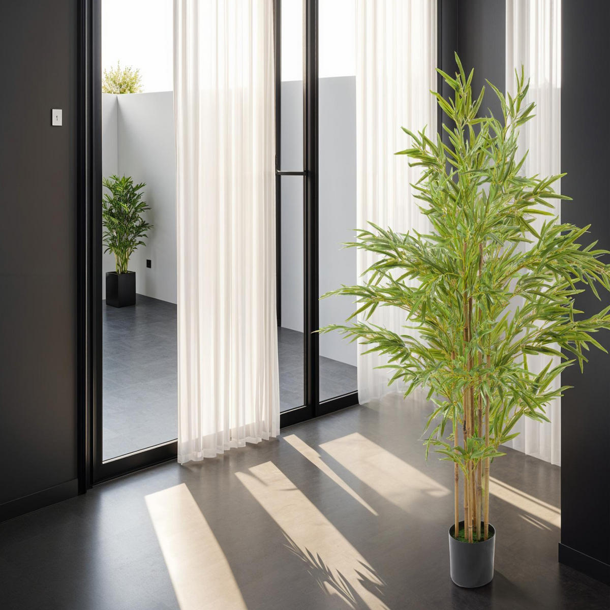 KÜNSTLICHER-BAMBUSBAUM Bambosa,stabiler Kunststoff-Blumentopf,grün - Grün, Kunststoff (150cm) - tectake