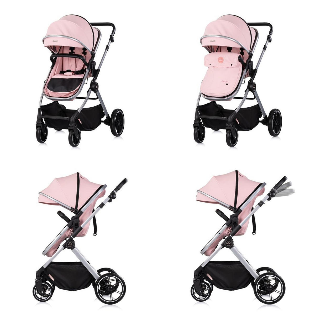 KINDERWAGEN Pearl 2 in 1 rosa umbaubar Rucksack Fußsack Korb Federung - Rosa, Metall (75/65/104cm) - Chipolino