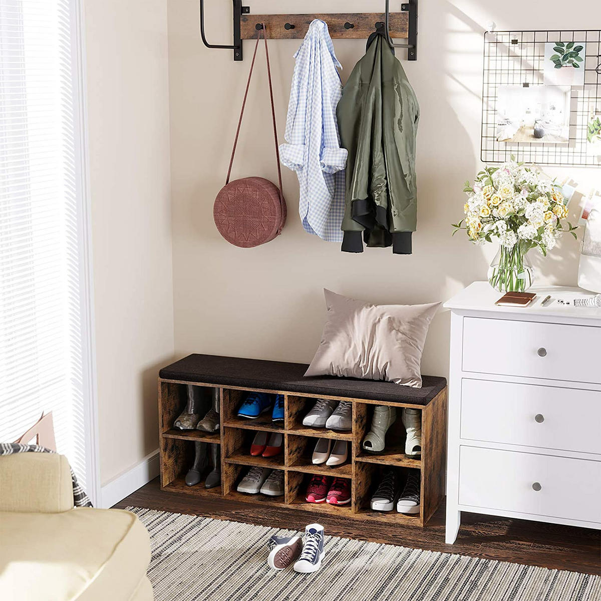 SCHUHSCHRANK mit sitz, braun, 44 paare - Braun, Holzwerkstoff (104/48/30cm) - A2A Home