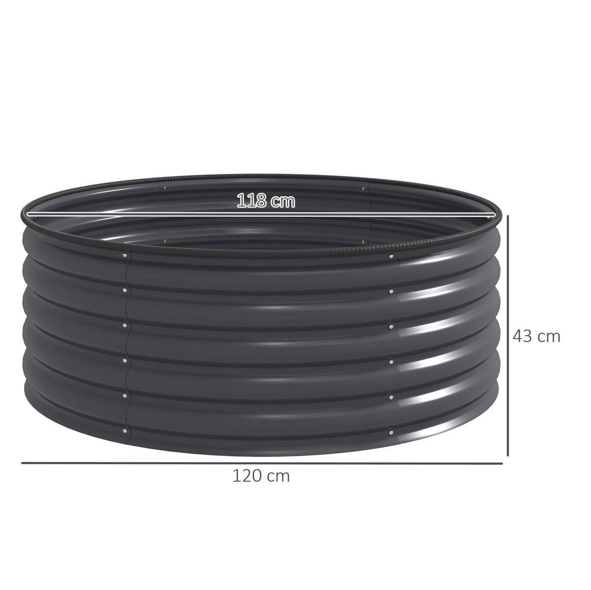 TRUHLÍK na kvety z ocele, Ø120/43 cm tmavosivý, s otvoreným dnom - tmavosivá, kov (120/43/120cm) - BEAOK