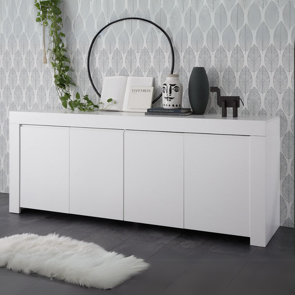 SIDEBOARD mit 4 Türen L210 cm - Firenze - Weiß, Holzwerkstoff (42/81/210cm) - Calicosy