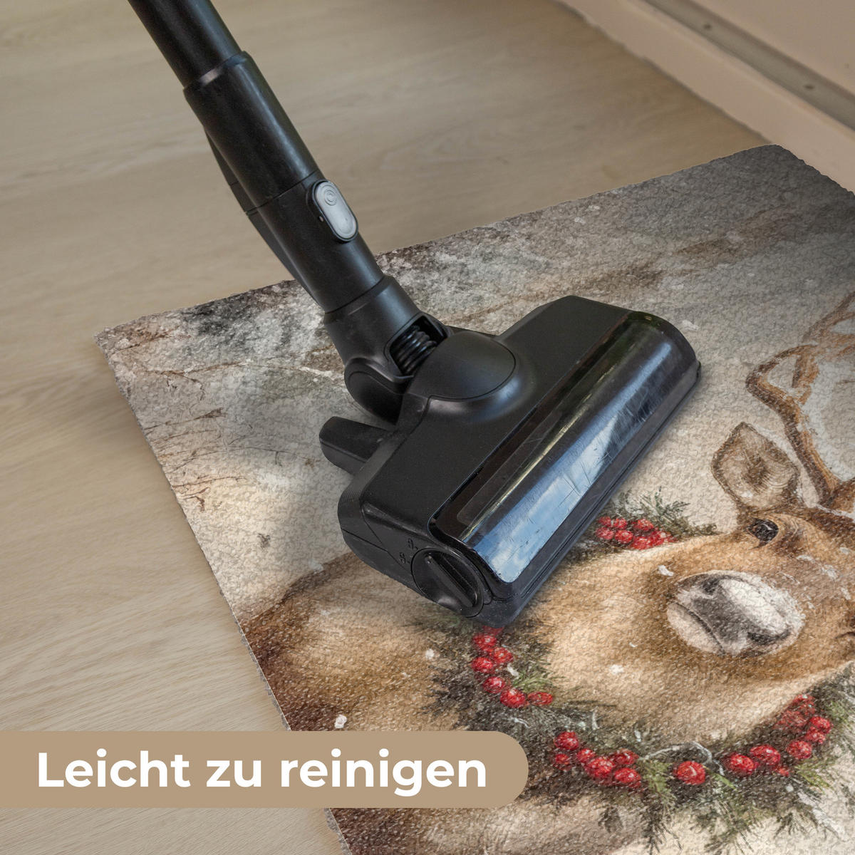 FUSSMATTE Weihnachten - Rentier - Winter - Kranz 90x60 cm - Braun, Kunststoff (90/0.4cm) - MuchoWow