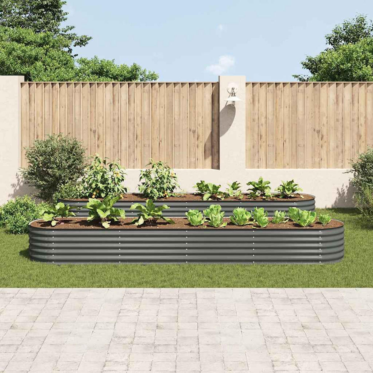 RUNDES Hochbeet für Garten BLUMO | Verzinkter Stahl | 400x80x44cm, Grau - Grau, Metall (400/44/80cm) - DELUKE