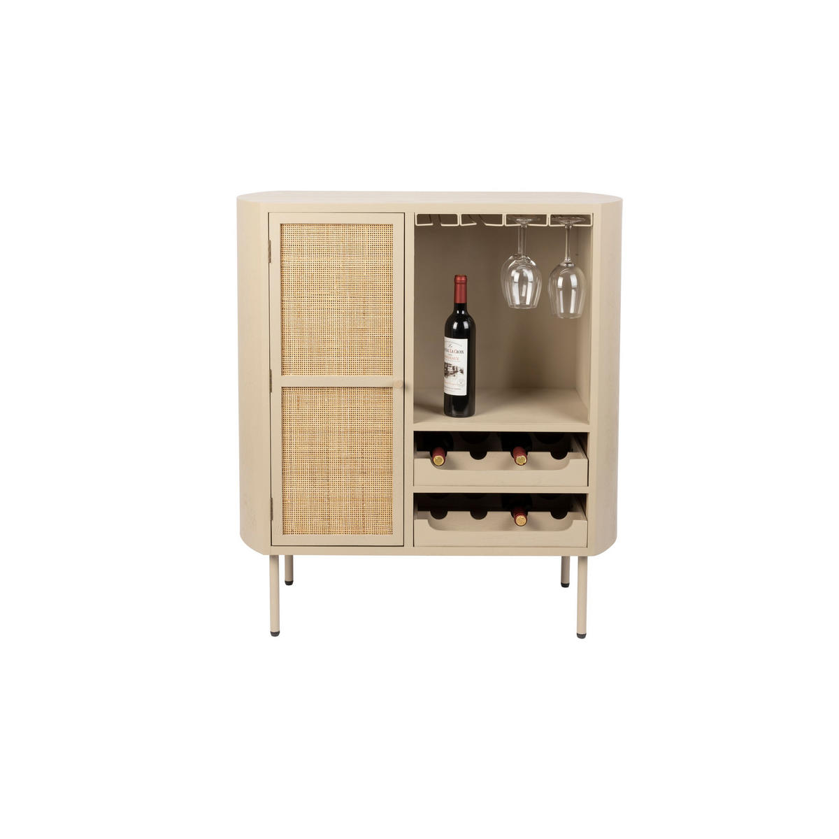 WEINSCHRANK Amaya Rattan - Beige, Holzwerkstoff (90/100/38cm) - Housecraft Living