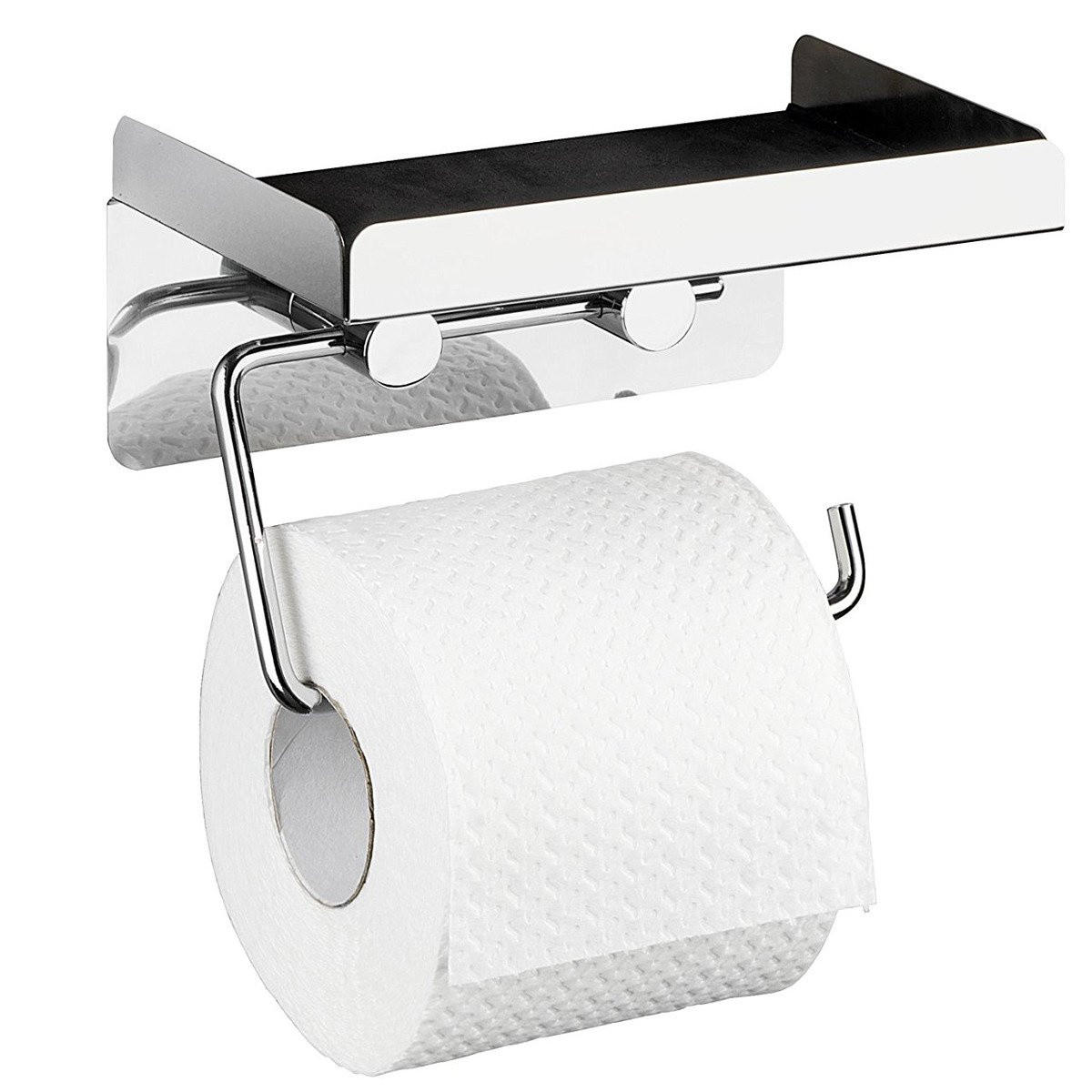 TOILETTENPAPIERHALTER mit Ablage für Taschentücher - 2 in 1 - Silberfarben, Metall (16/12.5/11.5cm) - Wenko