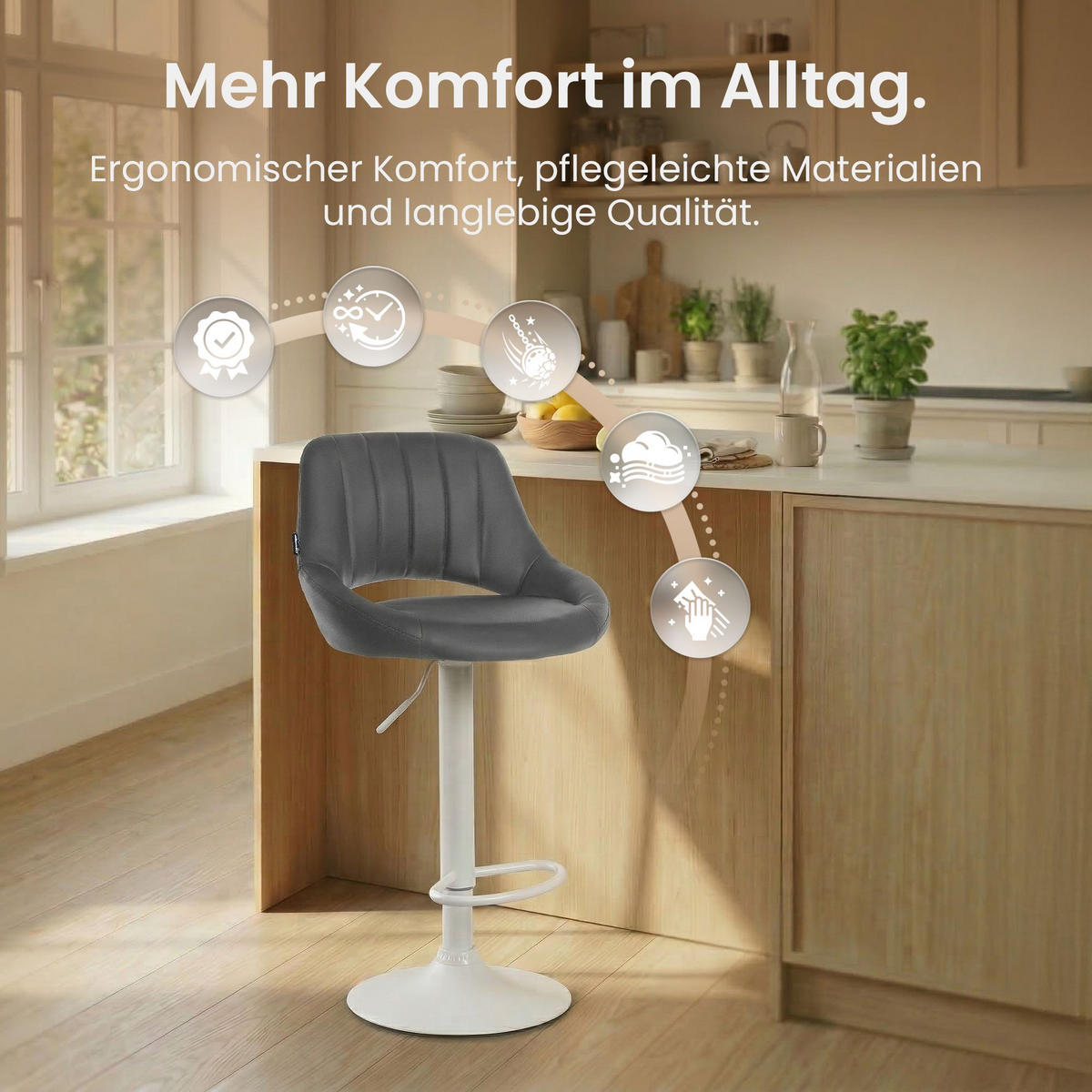 BARHOCKER Lederlook Grau - Weiß/Grau, Textil/Metall (47/85/48cm) - CLP