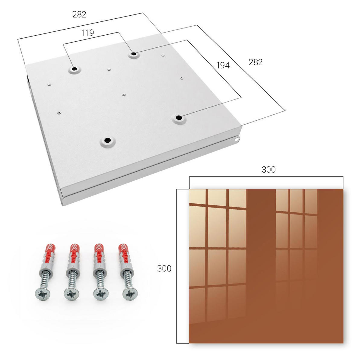 SCHLÜSSELBOX Weiß 30x30 cm – Türöffnung nach rechts - Dunkelorange - Orange, Metall (30/30/5cm) - TULUP
