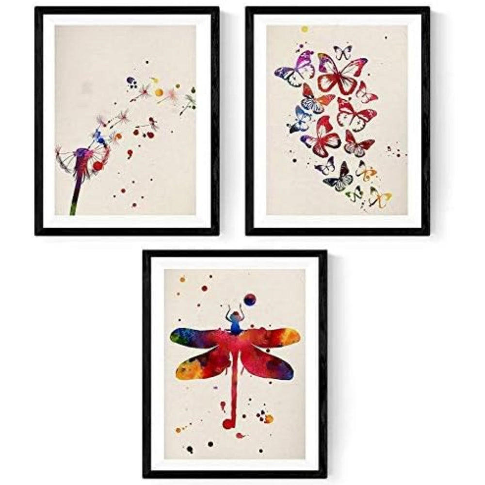 POSTER Set Mit 3 Löwenzahn, Libelle, Schmetterlinge 24X30cm Rahmenlos - Klar, Papier (24/5/30cm) - Nacnic