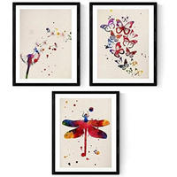 POSTER Set Mit 3 Löwenzahn, Libelle, Schmetterlinge 24X30cm Rahmenlos - Klar, Papier (24/5/30cm) - Nacnic