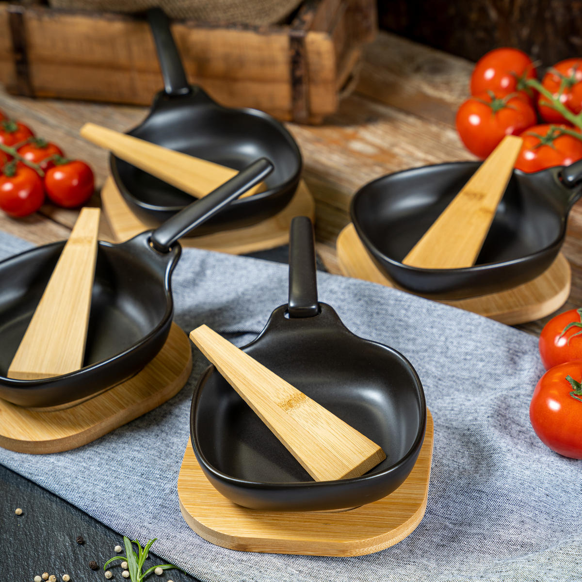 GRILLPFÄNNCHEN 4er-Set, schwarz - Schwarz, Keramik (14.5/4/14.5cm) - bremermann