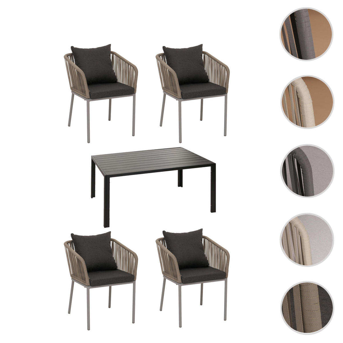 GARTENGARNITUR grau, dunkelgrau 5-teilig-Set - Dunkelgrau/Grau, Metall - MCW