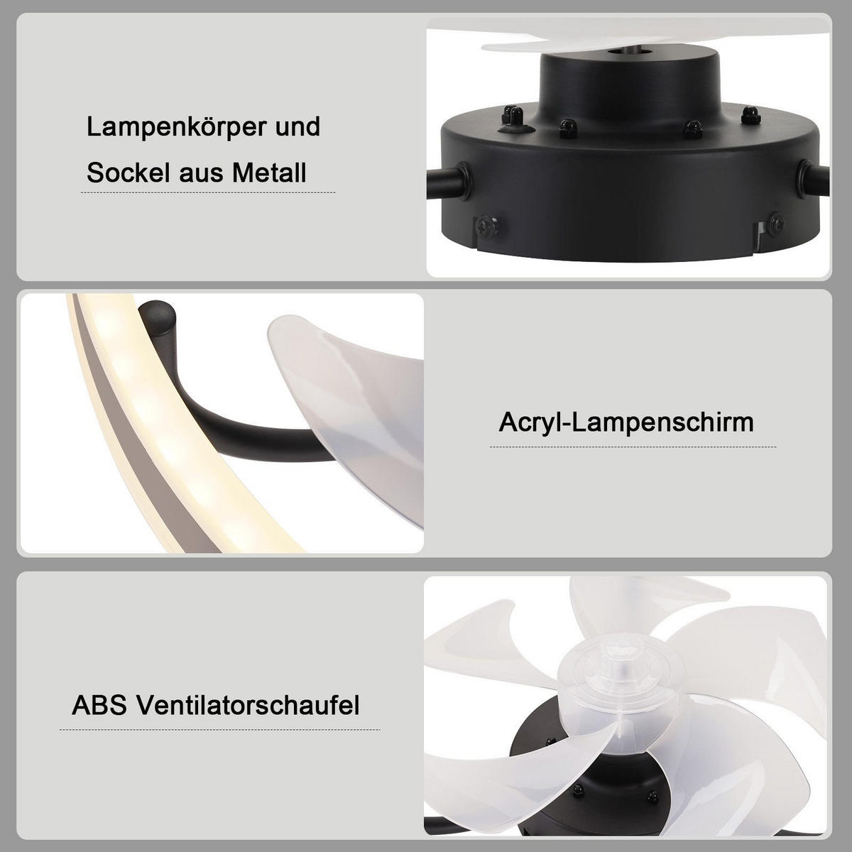 DECKENVENTILATOR Essenz II 40/40/16cm - Schwarz, Kunststoff (40/40/16cm) - Nettlife