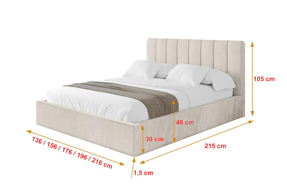 POLSTERBETT mit Bettkasten und Lattenrost, Bett mit Matratze H3/H4 - STERA 160x200 Beige - Beige, Holzwerkstoff/Textil (160/200cm) - ALTDECOR