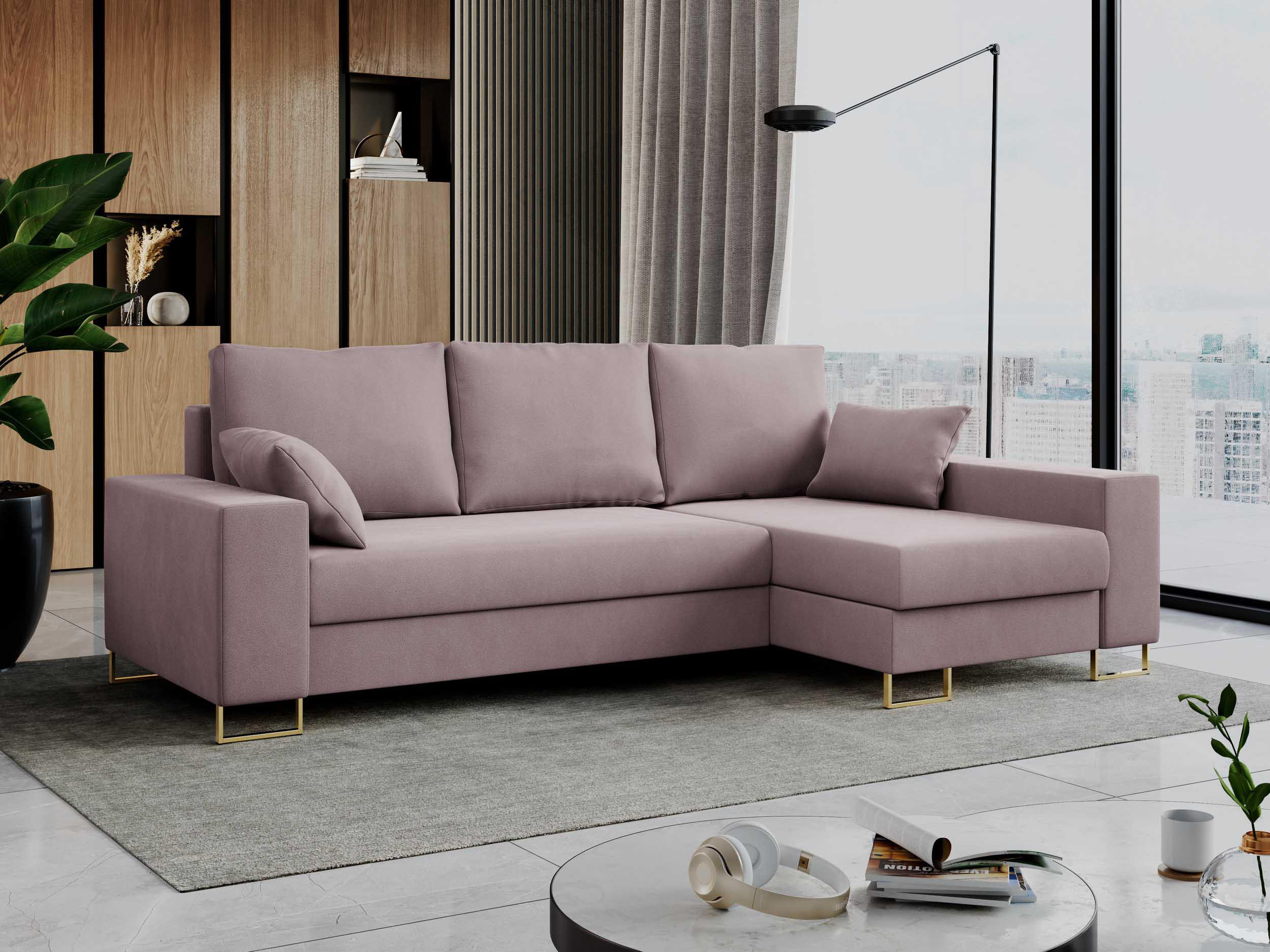 ECKSOFA Dorian Velvet Rosa - Goldfarben/Rosa, Textil/Metall (242/138cm) - MKS