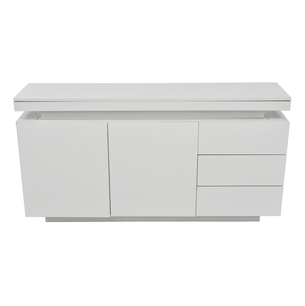 KOMODA z dřevotřísky 140x35x72,5 cm bílá s LED osvětlením, 2 dvířky, 3 zásuvkami a vysokým leskem - bílá, kompozitní dřevo (140/72/38cm) - Modfu
