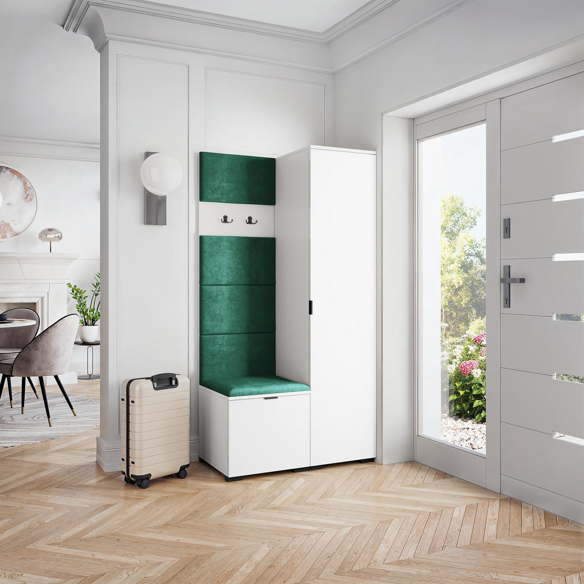 GARDEROBENSCHRANK LORI 95/181/51 cm Modern Garderobe-Set Weiß - Weiß/Grün, Holzwerkstoff (95/181/51cm) - MASSENO