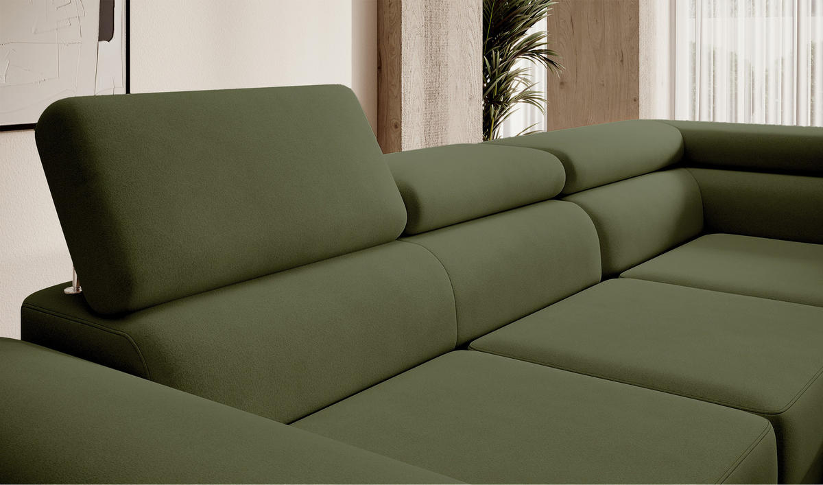 ECKSOFA Stevil Olivgrün Velours - Silberfarben/Olivgrün, Textil/Metall (275/203cm) - Selsey