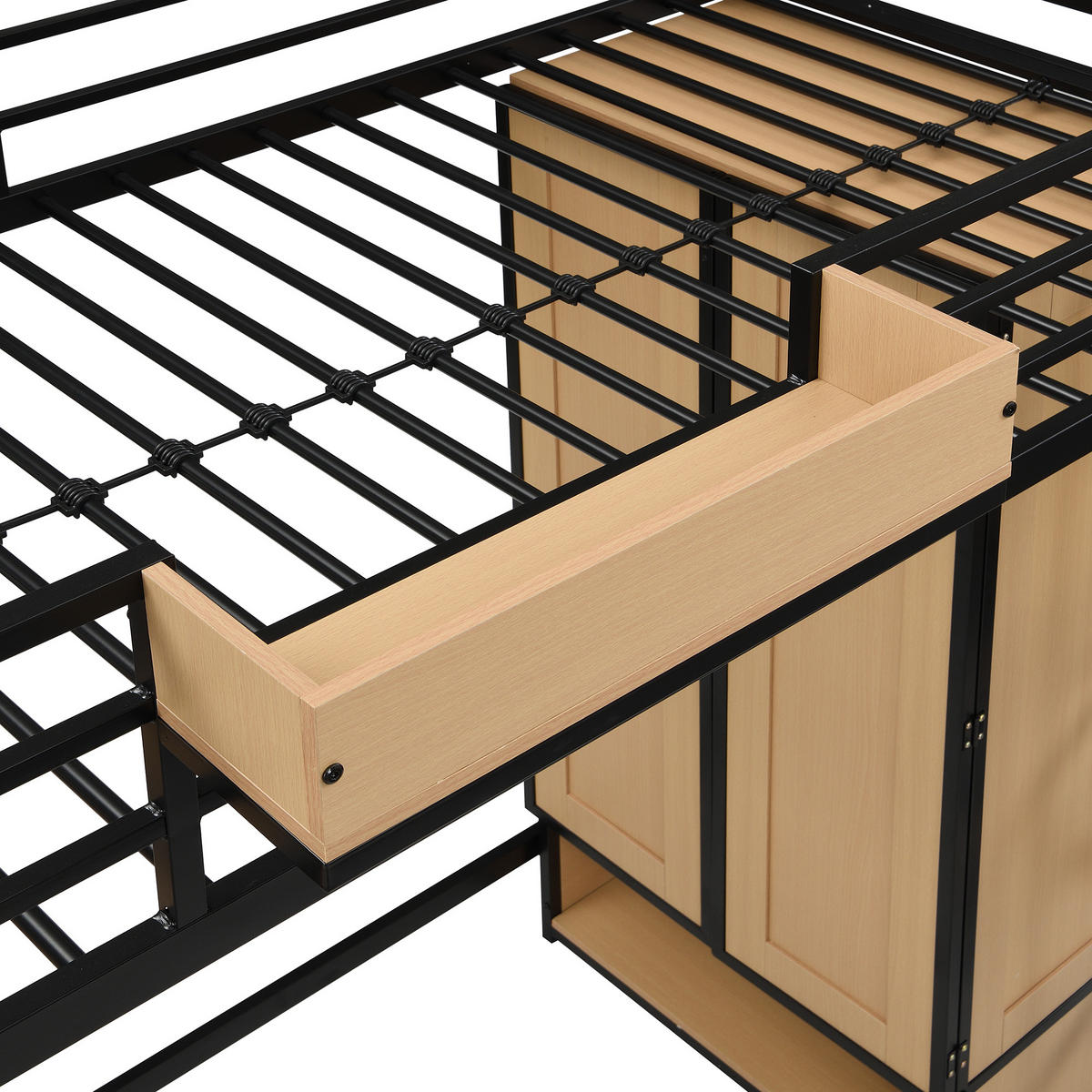 HOCHBETT aus Metall & Holz 90x200 cm in Schwarz mit Schreibtisch - Schwarz, Metall (90/200cm) - Modfu