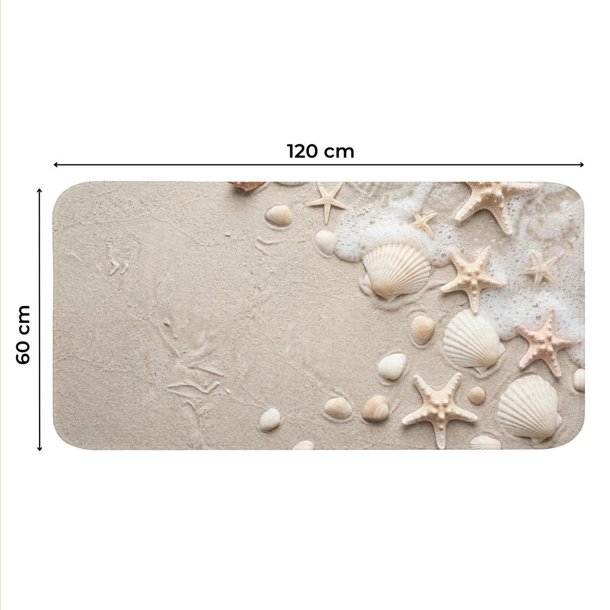 WC-VORLEGER Muscheln - Seesterne - Strand WC Teppich 120x60 cm - Sandfarben, Kunststoff/Textil (120/1cm) - OnlyWow