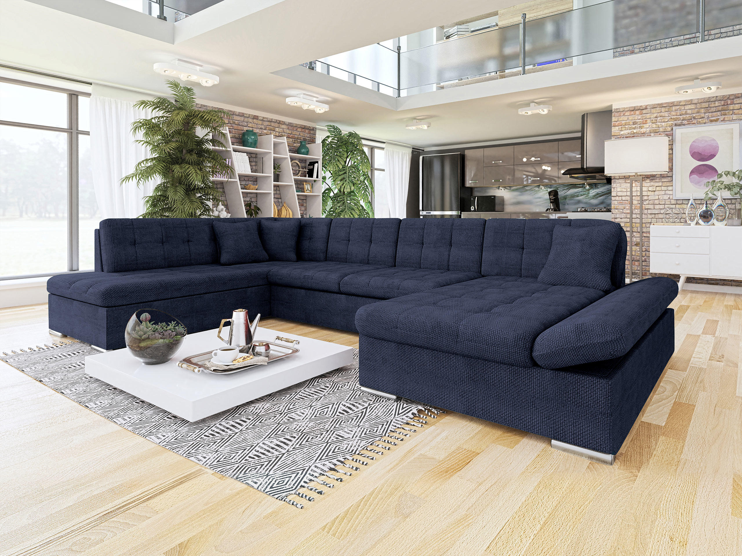 ECKSOFA Bergen, Seite: Rechts - Blau/Silberfarben, Holz/Textil (345/76/205cm) - MIRJAN24