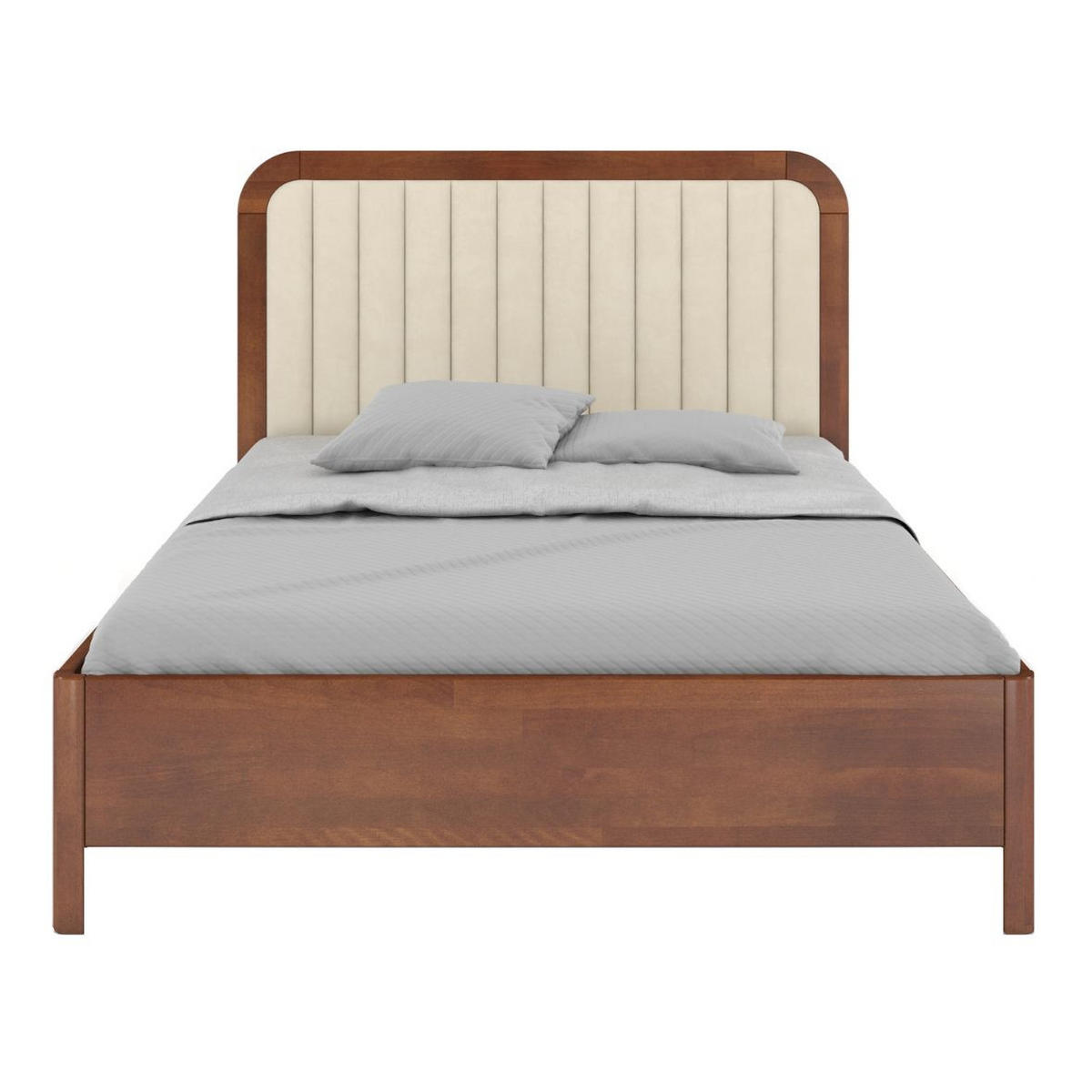 MASSIVHOLZBETT Modena mit Lattenrost und Bettkasten, Buche - lackiert, Nussbaumfarbe/Ecru, 160x200 - Ecru/Walnussfarben, Holz/Buchenholz (160/200cm) - Visby