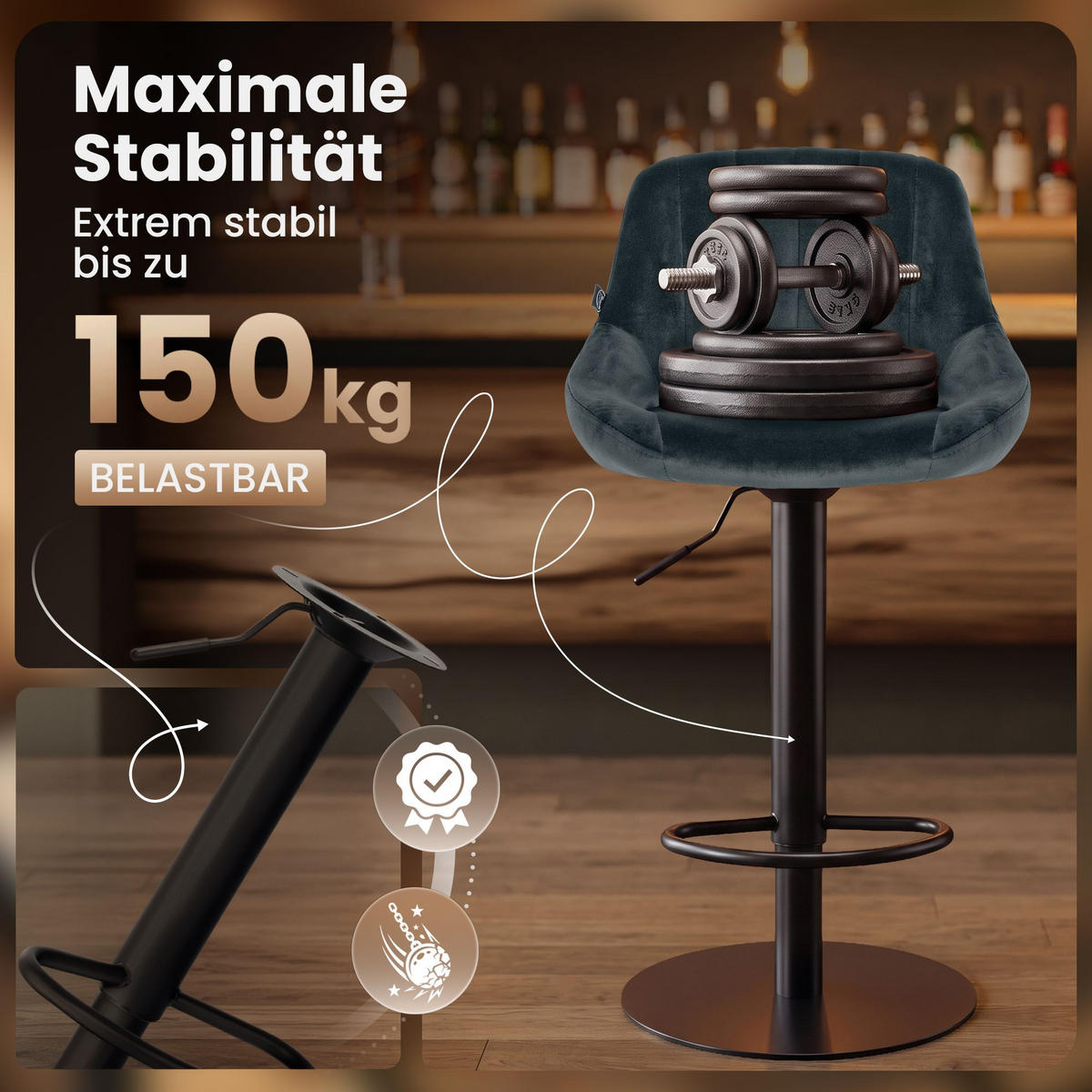 BARSTOL Milet, svart, med extra tung fot - Svart/Mörkgrå, Textil/Metall (47/83/48cm) - CLP