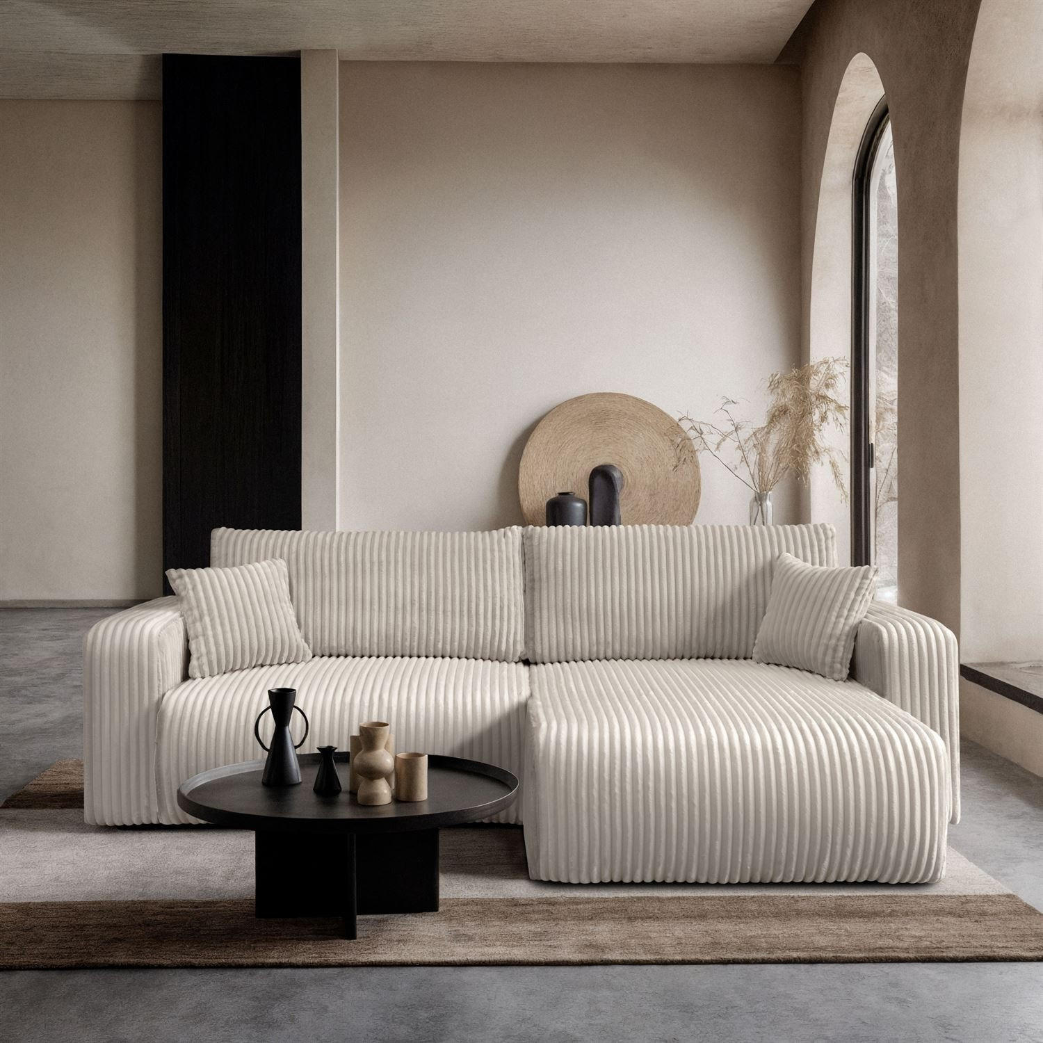 Ecksofa MOVE mit Schlaffunktion und Bettkasten, Tilia 01 - Creme, Textil (247/143cm) - Lookway