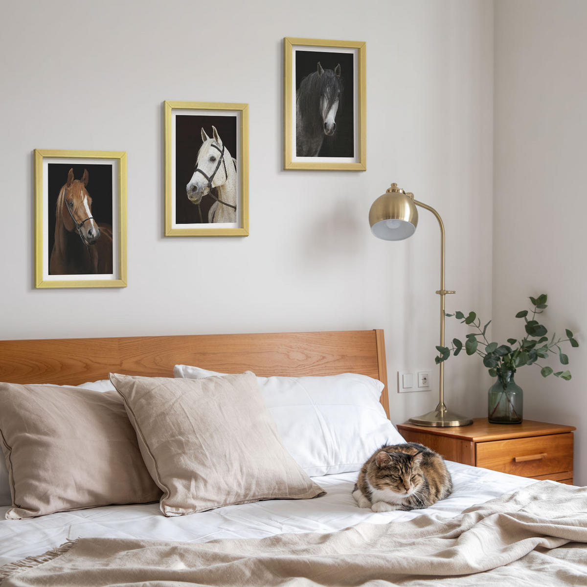 WANDBILDER 3er Set - 20x30 cm Goldrahmen - Porträts von Pferden in verschiedenen Fellfarben - Goldfarben, Kunststoff (20/30cm) - ArtPrintCave