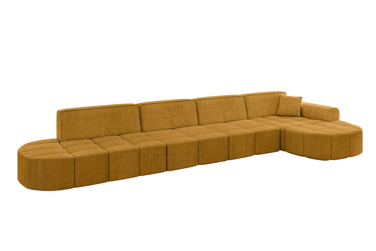 ECKSOFA Ottomane Rechts LIVO-L3 - 422x173x79,5 cm Senfgelb - Currygelb/Gelb, Holzwerkstoff/Textil (422/173cm) - ALTDECOR
