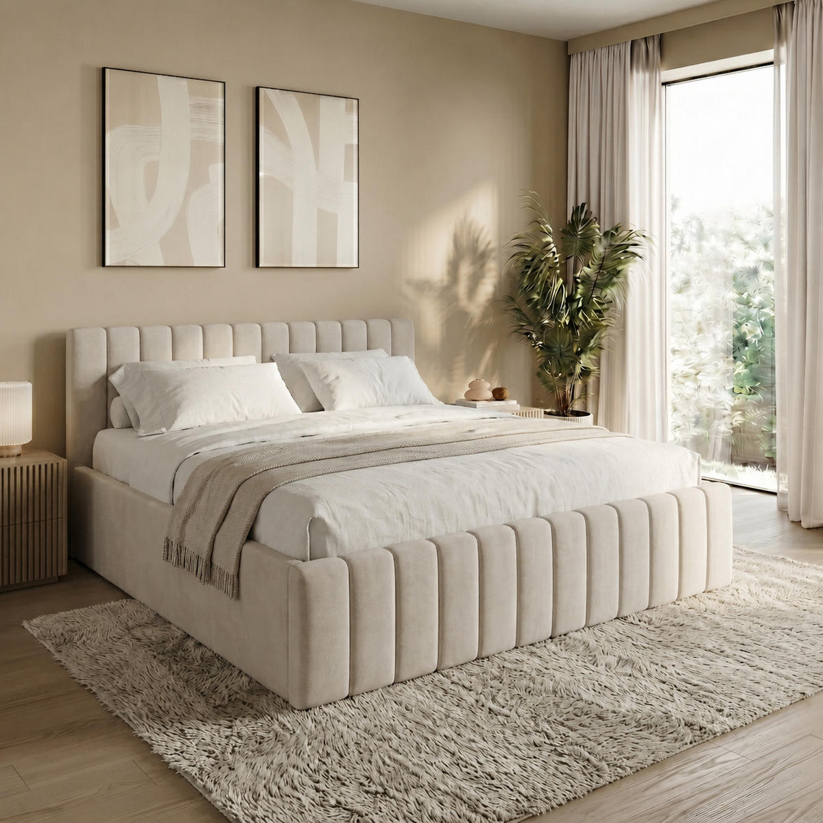 POLSTERBETT 160x200 cm in Creme - Creme, Textil (160/200cm) - Home Collective
