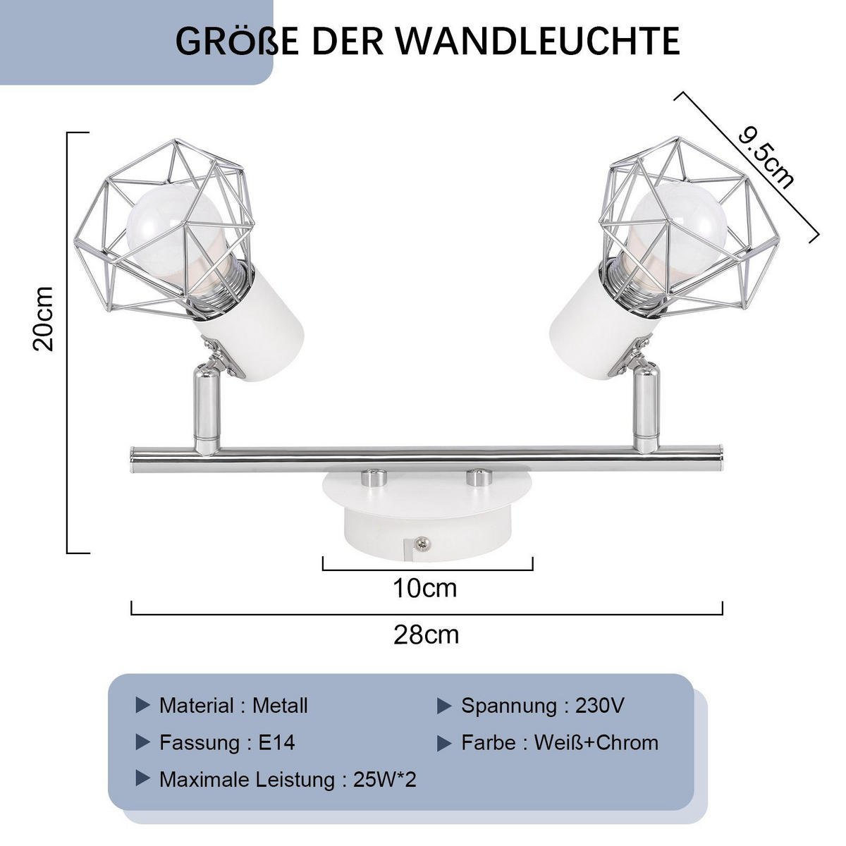DECKENSTRAHLER Eisen 28/20/9.5cm - Weiß, Metall (28/20/9.5cm) - ZMH
