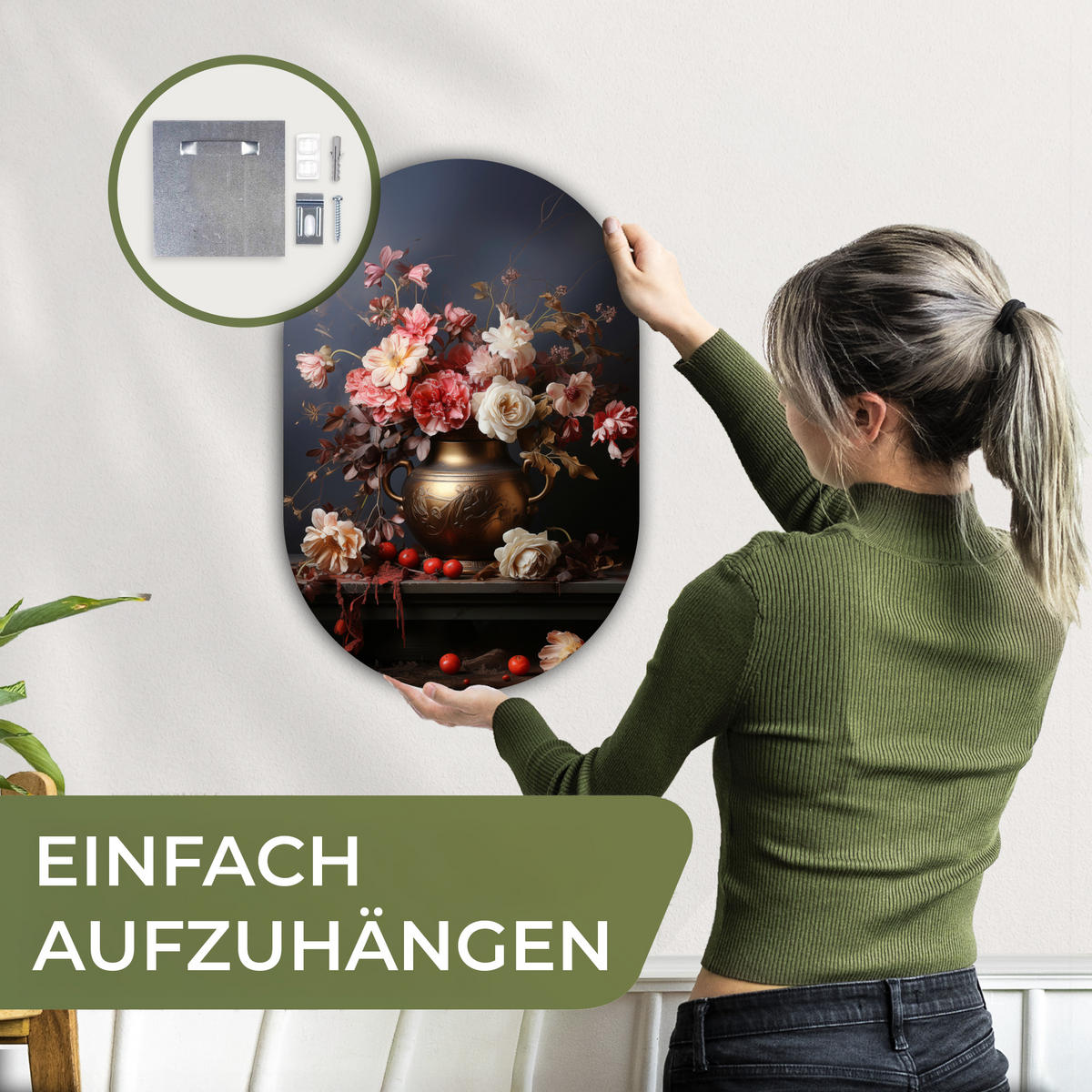 WANDBILD Stilleben - Blumen - Rosen - Blumenstrauß - Vase 40x60 cm - Dunkelbraun, Kunststoff (40/60cm) - MuchoWow