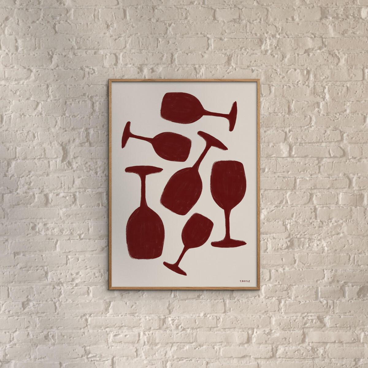 POSTER mit Rahmen Tara Royle - Abstract Wine Glasses - Eichefarben/Rot, Holz/Papier (50/70cm) - Poster&Frame