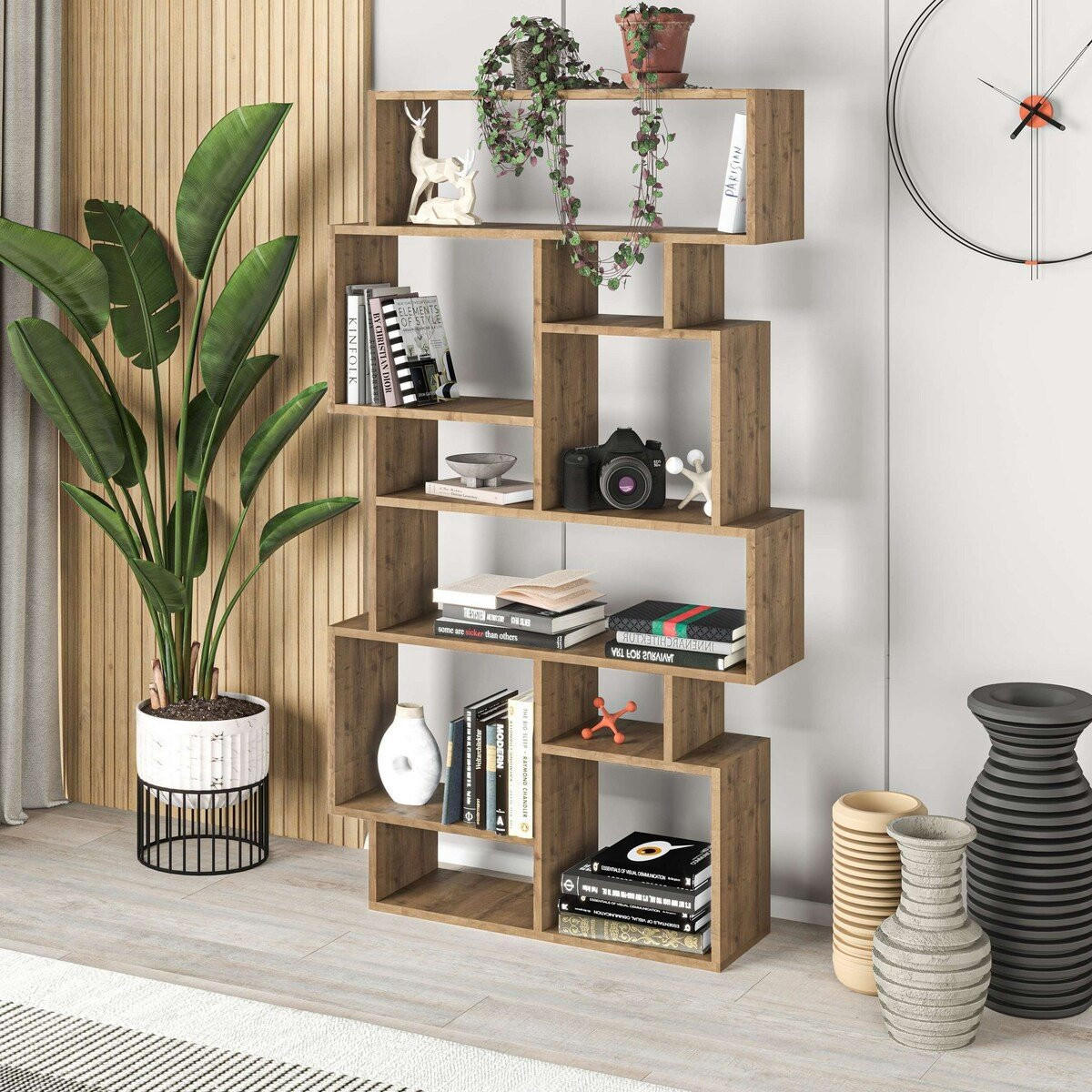 BÜCHERREGAL mit Fächern 96/25/168 cm - Braun, Holzwerkstoff (25.5/168.5/96cm) - Calicosy