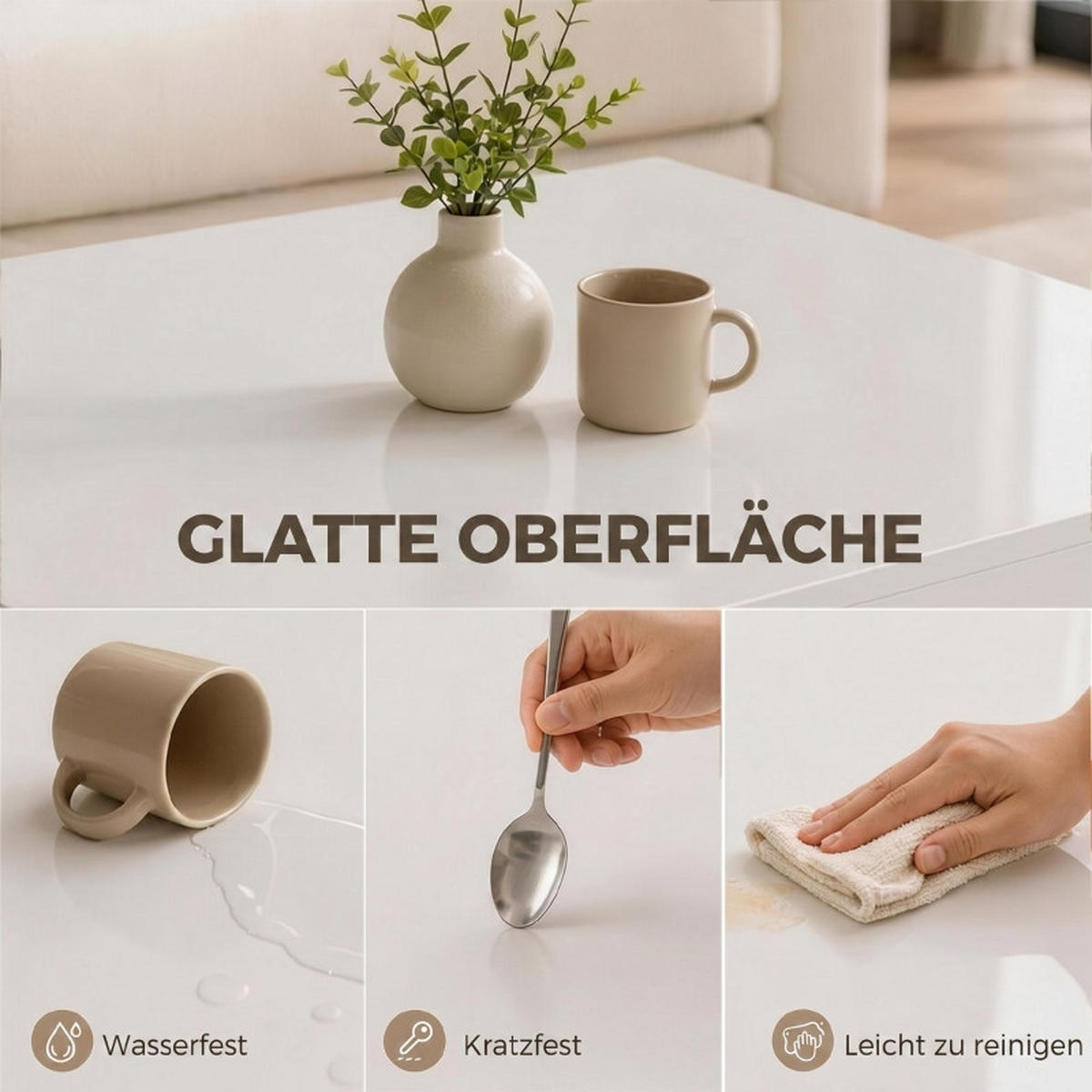 COUCHTISCH DE-37205 2-stufig mit LED und offener Ablage Weiß - Weiß, Holzwerkstoff (78/78/40cm) - ComfortXL