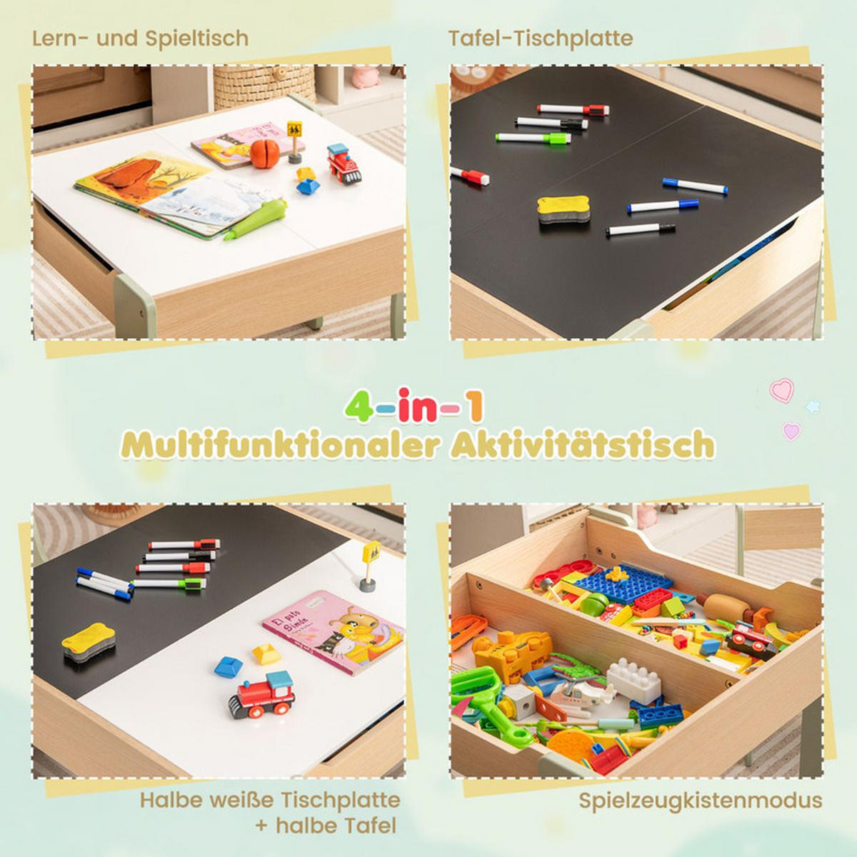 KINDERTISCH mit Stuhl grün(3-tlg) - Grün, Holzwerkstoff (63.5/48/61.5cm) - COSTWAY