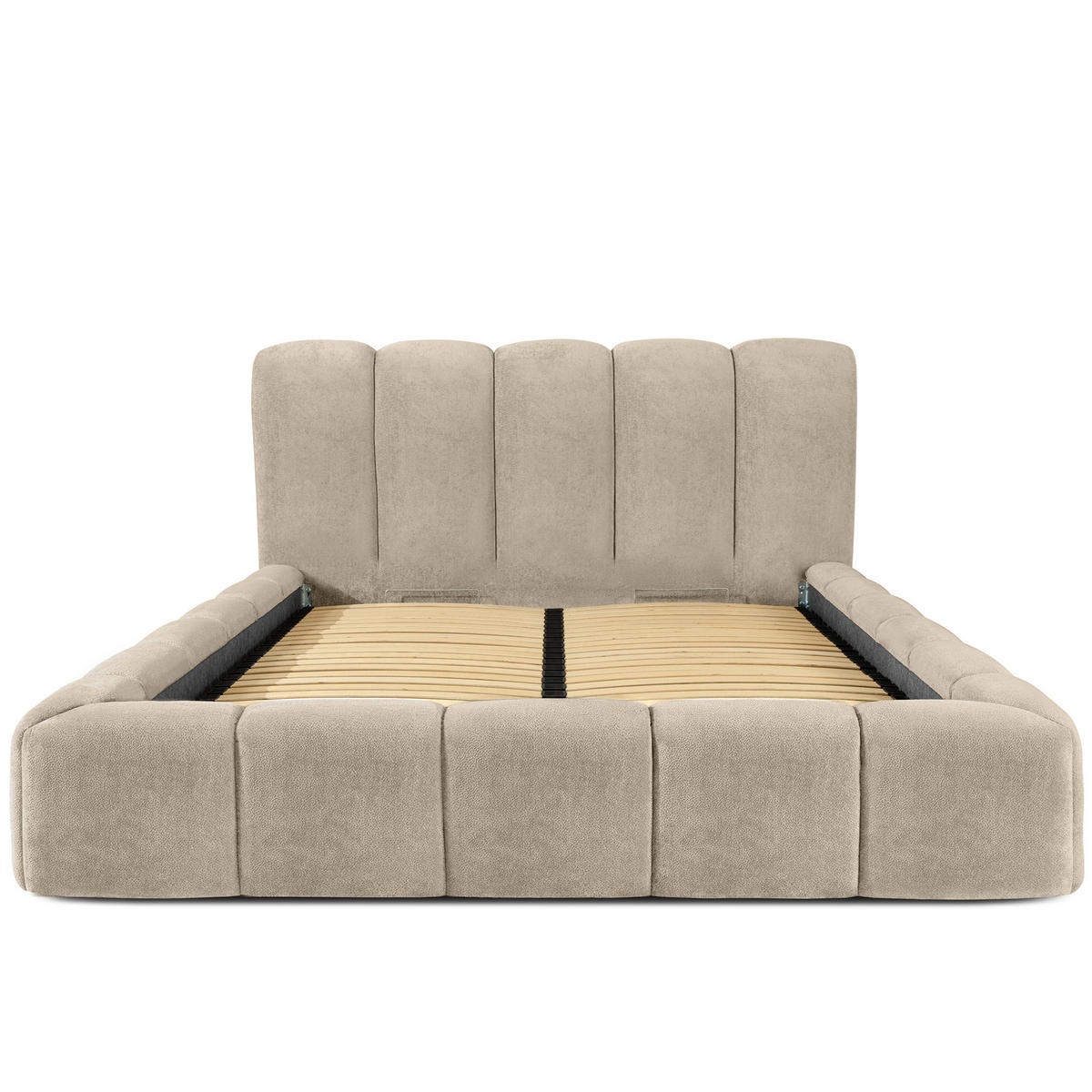 POLSTERBETT MERIDE Chenille, Graubeige - Ecru/Schwarz, Holz/Textil (160/200cm) - KONSIMO®