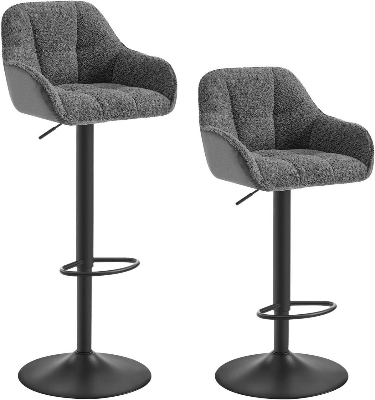 BARHOCKER 2er Set gepolstert, Chenille, Cord, Dunkelgrau - Dunkelgrau/Schwarz, Kunststoff/Textil (52/87/50cm) - Woltu