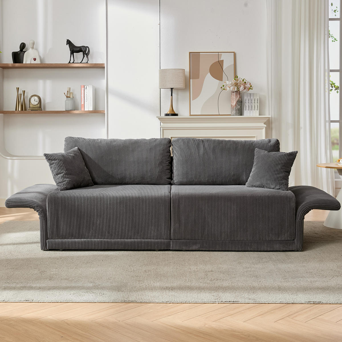 SOFA mit Schlaffunktion 182 x 88 x 84 cm Cord Grau - Grau, Metall (182/84/88cm) - Meubliv