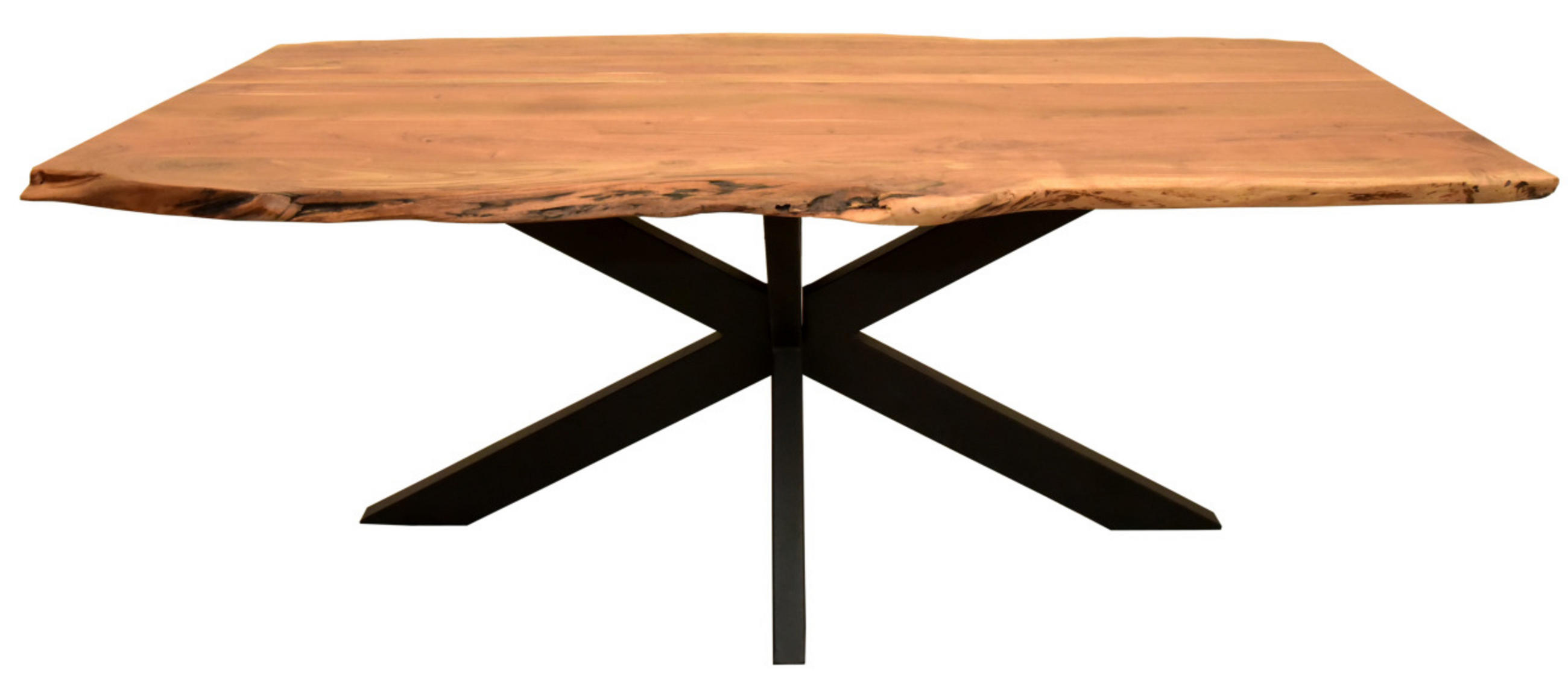 BAUMKANTENTISCH Catania Akazie Cross Gestell 160 x 90 cm - Schwarz/Braun, Holz/Metall (160/90/75cm) - Mr. Deko